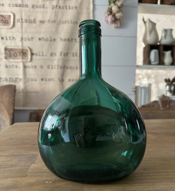 Vintage Green Flat Glass Wine Bottle